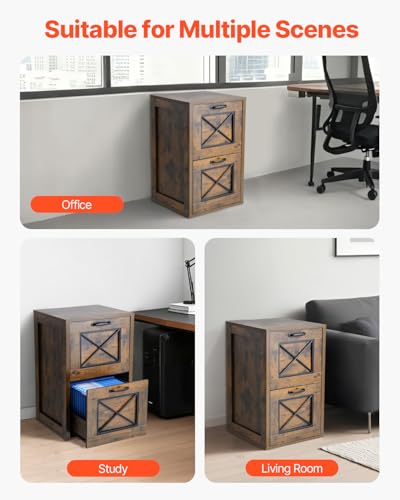 VEVOR 2 Drawer File Cabinet, Vertical Filing Storage Cabinets for Home Office, Heavy-Duty Cabinet with 2-Level Adjustable Hanging Rod, for A4/Letter/Legal Size File, Easy to Assemble (Honey Brown) - style: 2 Drawers