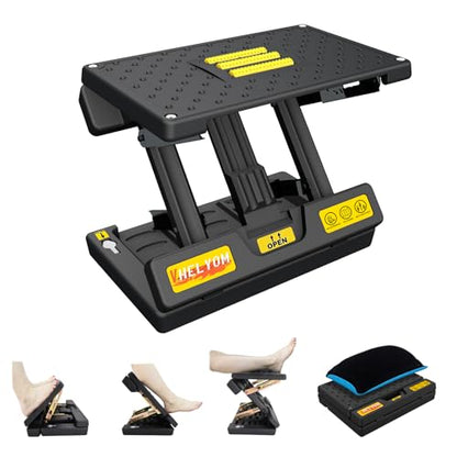 footrest for Under Desk at Work, Massage and Soft Cushion, for Multi-Scene | 4-section height adjustable, foldable, ergonomic footrest, metal frame (Yellow) - color: Soft Cushion- Yellow