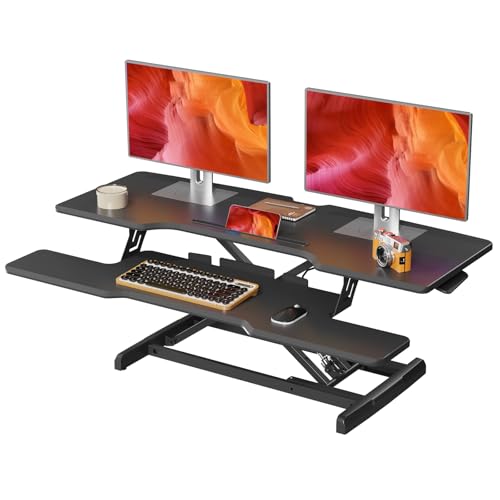 42" Standing Desk Converter, Quick Sit to Stand Desk Riser | Height Adjustable Stand up Desk with Keyboard Tray for Dual Monitor, Copmputer & Laptop Workstation for Home Office, Black - color: Black, size: 42"