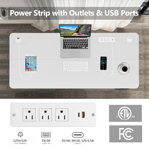 farexon 48 x 24 inch Standing Desk Electric Adjustable Height with Power Outlets, Stand up Desk with Wheels, Preset Heights Home Office Gaming Computer Workstations Table(White) - color: White, size: 48 x 24''-Outlets