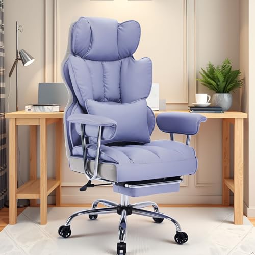 Efomao Big and Tall Office Chair 440LBS, Purple Heavy Duty Executive Chair with Footrest, Ergonomic Desk Chair for Home Office, Wide Computer Chair | 400lbs support, 135° recline, dual-layer foam cushion, 23.5" seat & footrest. BIFMA - color: 3008-purple
