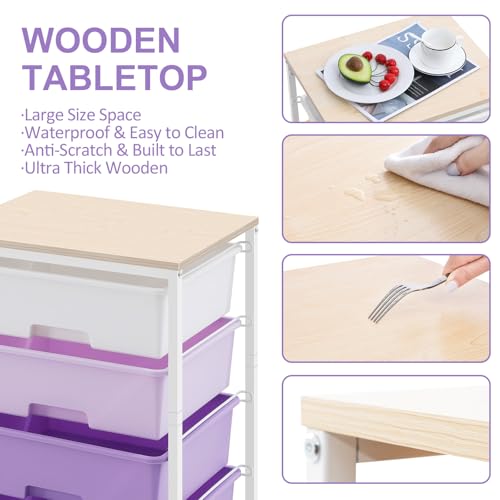Utility Cart with 4 Drawers, Rolling Storage Cart with Drawers, Purple - color: Purple, size: 4 Drawers