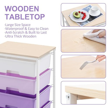Utility Cart with 4 Drawers, Rolling Storage Cart with Drawers, Purple - color: Purple, size: 4 Drawers