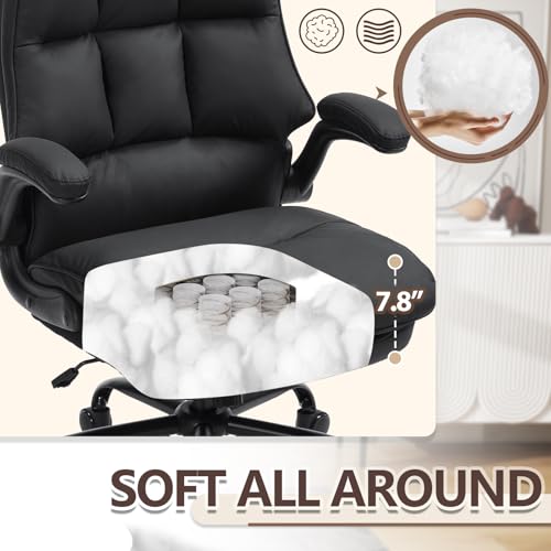 Comfy Office Chair Soft and Double Cushioned Ergonomic Computer Desk Chair | Suitable for Long Hours Executive Office Chair with Flip-up Armrests and Height Adjustment for Home Office Black - color: Black
