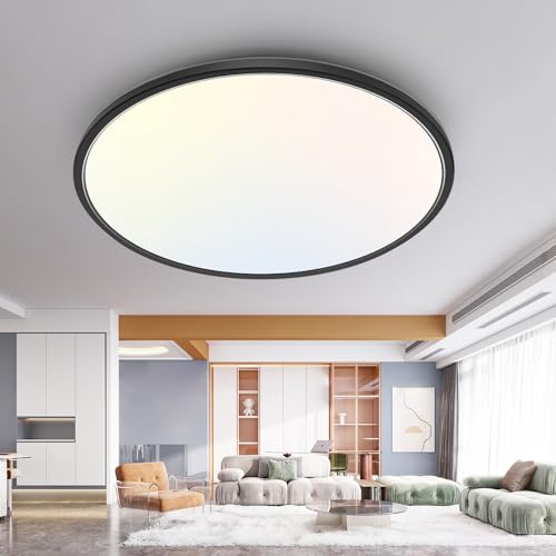 slochi 1PACK LED Flush Mount Ceiling Light Fixture, 3000K-4500K-6000K & 150W Equivalent Modern Kitchen Ceiling Lamp 36W 3600Lm 16 Inch Closet Round Surface for Bathroom Laundry Bedroom Hallway, Black - color: Black, size: 16Inch-1Pack