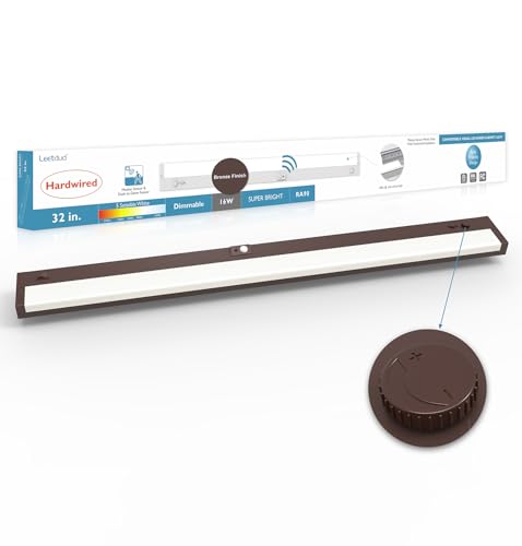 Leetdud LED Under Cabinet Lighting Motion Sensored Hardwired with Built-in Dimmer, 32 Inch 16W Dimmable 5 Color 2700/3000/3500/4000/5000K, Linkable Eyes Care for Kitchen, Counter, ETL Listed, Bronze - color: Bronze, Built-in Dimmer, size: 32 inch