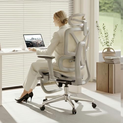 FLEXISPOT ErgoX Premium Ergonomic Office Chair with Footrest- Adjustable 3D Armrests, Dynamic Lumbar Support, Recline & Tilt Function, Mesh Seat, for Home & Office Use,Cream - color: Breathable Cream, size: Overall Depth 44"