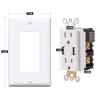 15 Amp GFCI Outlet with Dual USB-A Ports, White, 1-Pack