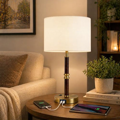 Table Lamp for Bedroom with USB & AC Outlet, Bulb Not Included - style: Retro