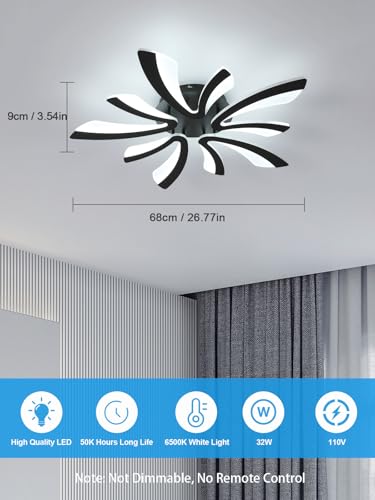 Goeco Modern Ceiling Light, 27.5'' LED Black Acrylic V-Shaped Flush Mount Ceiling Lights, 6500K Ceiling Light Fixture for Living Room, Dining Room, Bedroom, Kitchen - color: Black V Shaped-6500K