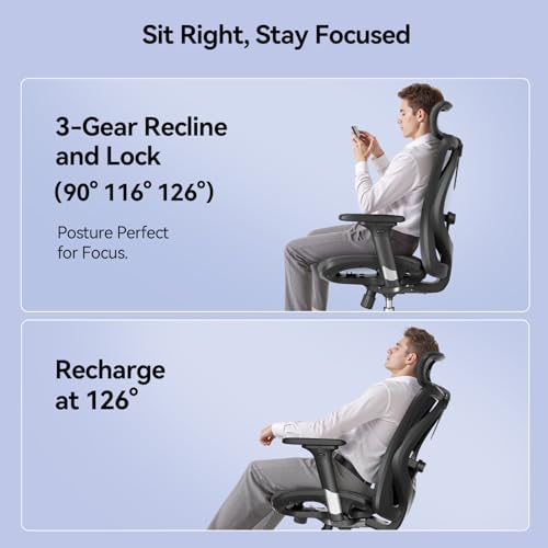 SIHOO M57 Ergonomic Office Chair, Mesh Back Desk Chair with 3D Armrests - color: Ebony, size: Pack of 1