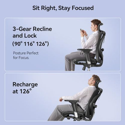 SIHOO M57 Ergonomic Office Chair, Mesh Back Desk Chair with 3D Armrests - color: Ebony, size: Pack of 1