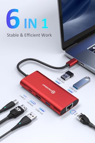 UtechSmart USB C Hub for MacBook Pro/Air, Chromebook, Dell XPS & HP - color: Red