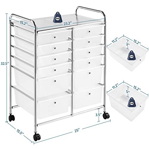 Yaheetech 12-Drawer Rolling Storage Cart on Wheels, Craft Organizer, White - color: White, style: 12 Drawers