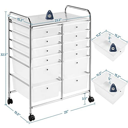 Yaheetech 12-Drawer Rolling Storage Cart on Wheels, Craft Organizer, White - color: White, style: 12 Drawers