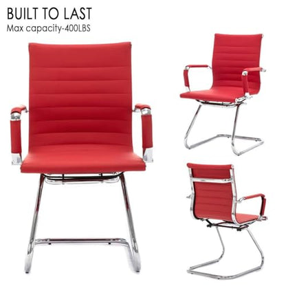 Office Desk Chair No Wheels Set of 6 PU Leather Computer Chairs Mid Back Guest Chairs for School Reception Conference Waiting Room, Deep Red - color: Deep Red, size: 6PCS