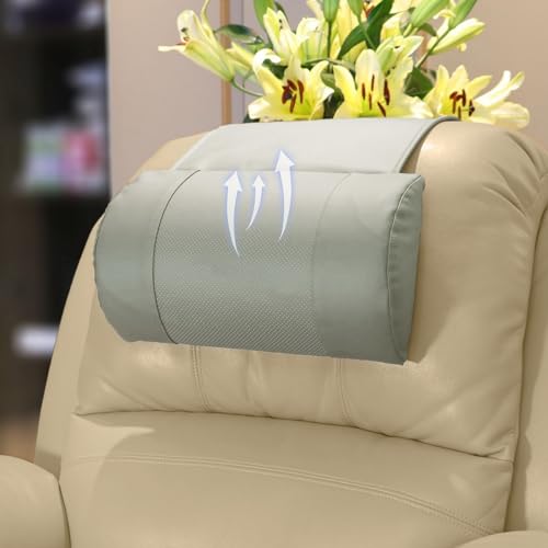 Non-Slip Memory Foam Neck Pillow for Recliner - Adjustable and Breathable Perforated Leather Design in Light Gray, Ideal for Pain Relief at Home, Office, and Travel - color: Light Gray