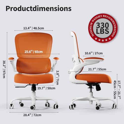 TRALT Office Chair - Ergonomic Desk Chair with Adjustable Lumbar Support, Mesh Computer Chair, Executive Chair for Home Office Comfortable Lumbar Support (1, Orange) - color: Orange