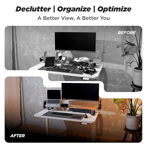 ULTRARM Moodular Wooden Monitor Stand Desk Organizer, Large 45.6" Oak | Customizable Organized Workspace, Aluminum Slide Rails, 10 Add-Ons Sold Separately: Storage Drawer, Tablet, Phone & More