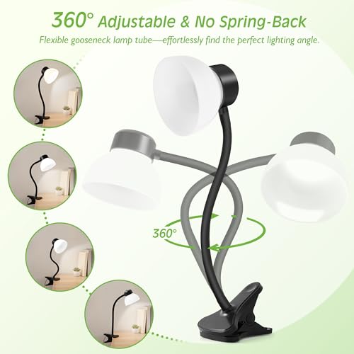 Desk Lamps for Home Office,Small LED Reading Lamp,5000K Eye-Care Desk Light | Clip On Desks Lamps for College Dorm, Kids Desk, Bed Headboard, Flexible Gooseneck, Compact Small Table Lamp - color: Matte Black