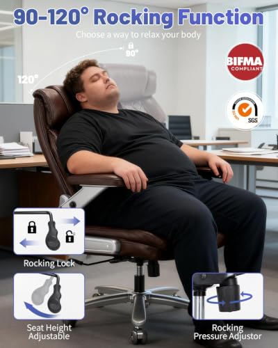 800LBS Big and Tall Office Chair for Heavy People, Heavy Duty Executive Chair with High Back, Extra Wide Seat and Adjustable Lumbar, Large Computer Desk Chair Comfortable for Home Office - color: Brown-1