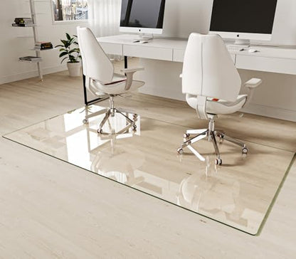 Koonmi Tempered Glass Chair Mat 40"x80" - Premium Office Chair Mat for Hardwood Floors & Low-Pile Carpet with 4 Non-Slip Pads - Thick Scratch-Resistant Surface - size: 40*80