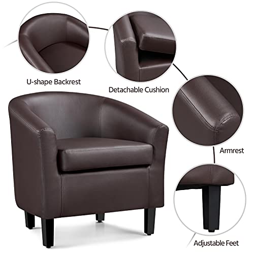 Topeakmart Faux Leather Accent Chair Set of 2, 300 lb Cap, Espresso | Set of 2 PU Leather Barrel Chairs, U-shaped Backrest, Foam Seat, 18" Seat Height, Solid Wood Legs - color: Espresso, size: Set of 2