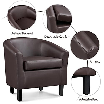 Topeakmart Faux Leather Accent Chair Set of 2, 300 lb Cap, Espresso | Set of 2 PU Leather Barrel Chairs, U-shaped Backrest, Foam Seat, 18" Seat Height, Solid Wood Legs - color: Espresso, size: Set of 2