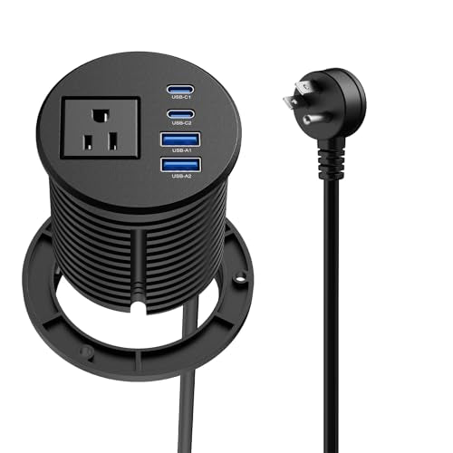 2-1/2" Desk Power Grommet, PD 20W USB-C, 2 AC Outlets | Flush Mount Recessed Outlet for Home, Office, Conference Room, RV Table - size: 2-1/2" Hole