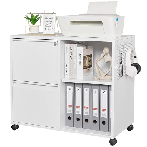 Letaya Mobile File Cabinet, Metal Lateral Rolling Printer Stand Filing Cabinets with Shelves for Home Office-Storage A4/F4/Letter (White) - color: White, size: Left 2 Drawers-Basic