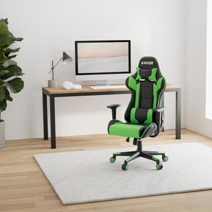Homall Gaming Chair, Office Chair High Back Computer Chair Leather Desk Chair Racing Executive Ergonomic Adjustable Swivel Task Chair with Headrest and Lumbar Support (Green) - color: Green