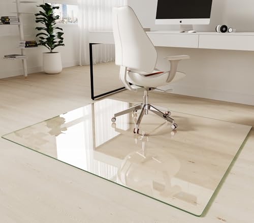 Koonmi Tempered Glass Chair Mat 46"x55" - Premium Office Chair Mat for Hardwood Floors & Low-Pile Carpet with 4 Non-Slip Pads - Thick Scratch-Resistant Surface - size: 46*55