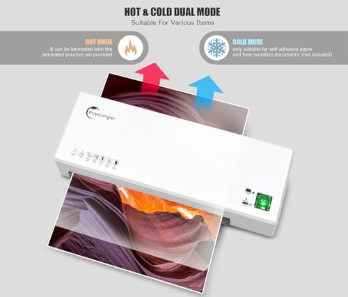 Buyounger 9 Inch Thermal & Cold Laminator Machine, A4 Set with 60 Sheets - color: Matte White