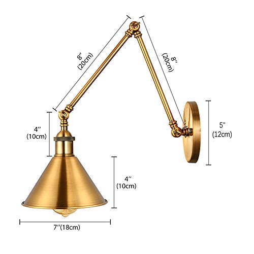 LITFAD Brass Swing Arm Wall Light, 7" W Cone Shade 1-Light Wall Sconce | Adjustable Retro Industrial Wall Lamp, Decorative Wall Mounted Light Fixture for Bedroom Restaurant Farmhouse Foyer - color: C