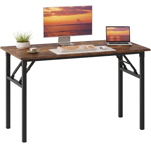 Need Office Computer Desk 47.2x23.6 in Sturdy Folding Laptop Table Retro | Black Frame Writing Gaming Work Table/Foldable Home Office Desk/Sewing Table, No Assembly Required - color: Rustic Brown & Black Frame, size: 47inch