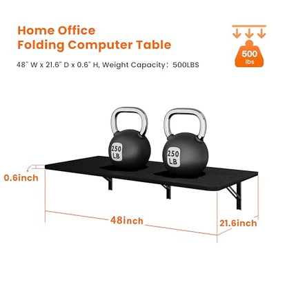 IAE Wall Mounted Folding Desk,Floating Computer Desk for Small Spaces,Black | 48x22in engineered wood desktop with metal brackets, folds flat to save space in home office, apartment and laundry room - color: Black, size: 48"*22"