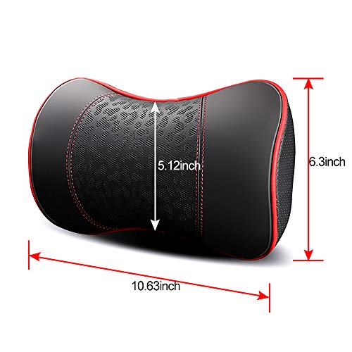 HAOTULE Car Leather Neck Pillows, Neck Rest Cushions,100% Memory Foam Cervical Support, Comfortable Travel car Seats and Home Office Soft Pillows, Red a Set (2 pcs) - color: Red