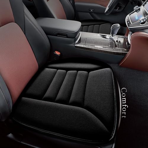 kingphenix Memory Foam Car Seat Cushion for Driver and Office Chair Comfort | 1.2-Inch-Thick Memory Foam Seat Pad, Soft, Breathable Fabric, Non-Slip Silicone Bottom for Long Drives and Office Use, Black - color: Black, size: 1 Front Seat Cushion