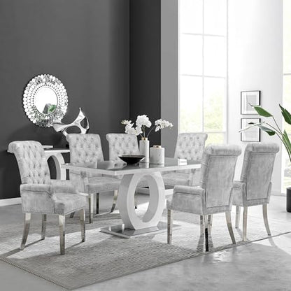 Velvet Dining Chairs with Arms, Upholstered Dining Room Chairs, Grey | Upholstered, High Back, Tufted, Luxurious, Stainless Steel Leg, for Kitchen & Dining Room - color: Grey, size: 1 PCS