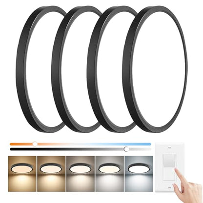 4PK 15.8Inch Dimmable Black LED Flush Mount Ceiling Light,32W,3480LM,5CCT | 2700K/3000K/4000K/5000K/6000K CCT, Black Close to Ceiling Round Flat Panel Light, Super Slim LED Ceiling Light for Bedroom - color: Dimmable - Black