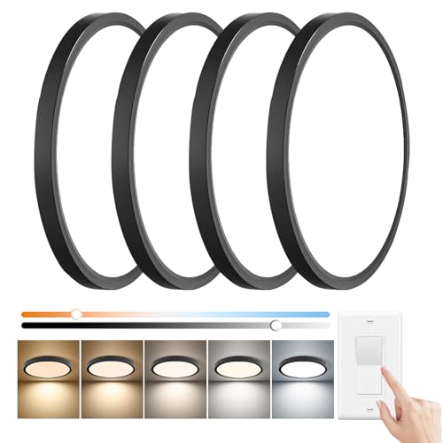 4PK 15.8Inch Dimmable Black LED Flush Mount Ceiling Light,32W,3480LM,5CCT | 2700K/3000K/4000K/5000K/6000K CCT, Black Close to Ceiling Round Flat Panel Light, Super Slim LED Ceiling Light for Bedroom - color: Dimmable - Black