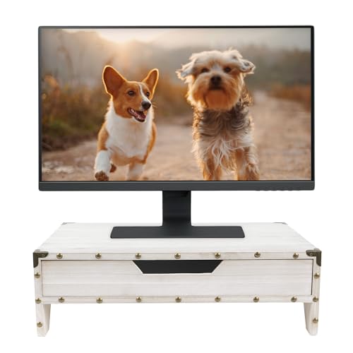 Ikee Design Wooden 2 Tier Monitor Stand with Drawer,Wood Desktop Stands | Ergonomic Monitor Stand – Raises your monitor or laptop to a comfortable viewing height for a more organized