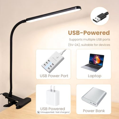 LED Desk Lamp with Clamp for Reading,Nail Art & Painting | 3 Color Modes,10 Brightness Dimmable,Clip Lamp for Easel,Salon Manicure,Reading and Nail Art & Painting - color: Black