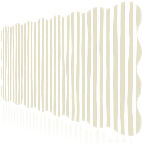 L-SPOUTTO Beige Striped Mouse Pad,Scalloped Desk Mat XXL Large Geometric Gaming Mousepad,35.4x15.7in Non-Slip Rubber Base Keyboard Pad Waterproof Desktop Mat for Laptop Computer Game Home Office - color: Beige Striped