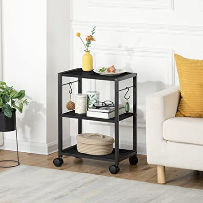 MAHANCRIS Printer Stand, 3-Tier Under Desk Rolling Cart with Storage Shelf, Heavy Duty Printer Table with Wheels for Home Office, Printer Shelf with 2 Hooks, for Small Spaces, Black PTHB4001V - color: Black