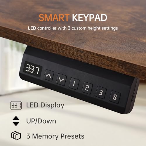 55"x 24" Standing Desk Height Adjustable Electric Home Office Desks | Powered Sit Stand Computer Stand up Rising Table with Two-Piece Top, 3 Memory Presets, Hooks, Cable Management| Brown - size: 55 inch