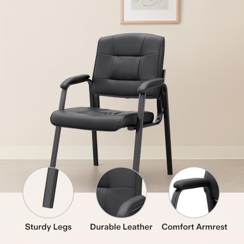 Naomi Home Faux Leather Guest Reception Chair Set of 8 - Black | Stackable office chair with supportive armrests and durable construction for everyday office seating. - color: Black, Faux Leather, style: Set of 8