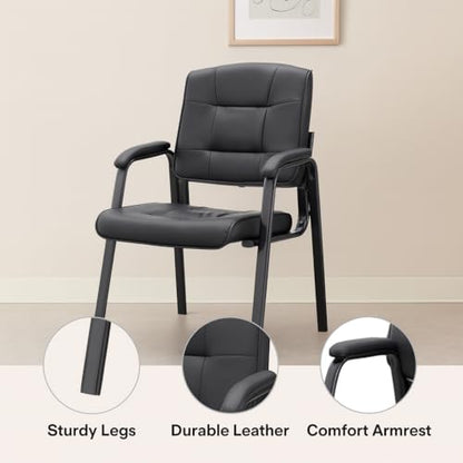 Naomi Home Faux Leather Guest Reception Chair Set of 8 - Black | Stackable office chair with supportive armrests and durable construction for everyday office seating. - color: Black, Faux Leather, style: Set of 8