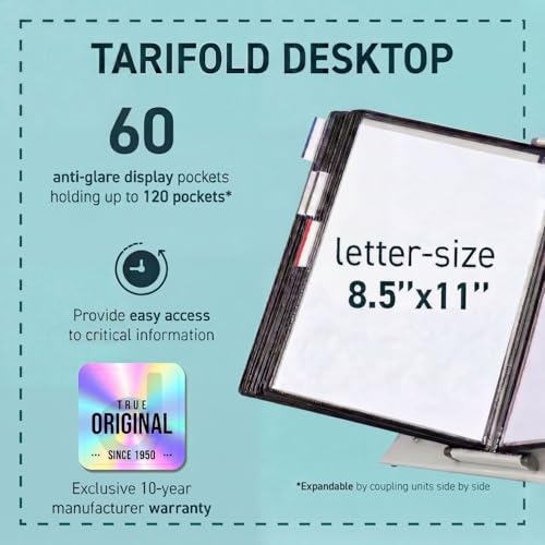 Tarifold Desktop Reference Organizer & Display System, 60 Double-Sided Pockets, 120 Sheet Capacity, Durable Steel Wire Frames, Letter Size, Made in France, Black - color: Black, size: 60 Pockets