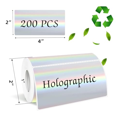 2x4 Inch Holographic Thermal Labels, Silver Direct Thermal Stickers Label, Self-Adhesive Glitter Thermals Printer Sticker Labels, Perforation Line Design- 200Pcs/ 1 Roll - color: Holographic Silver, size: 2*4 inch